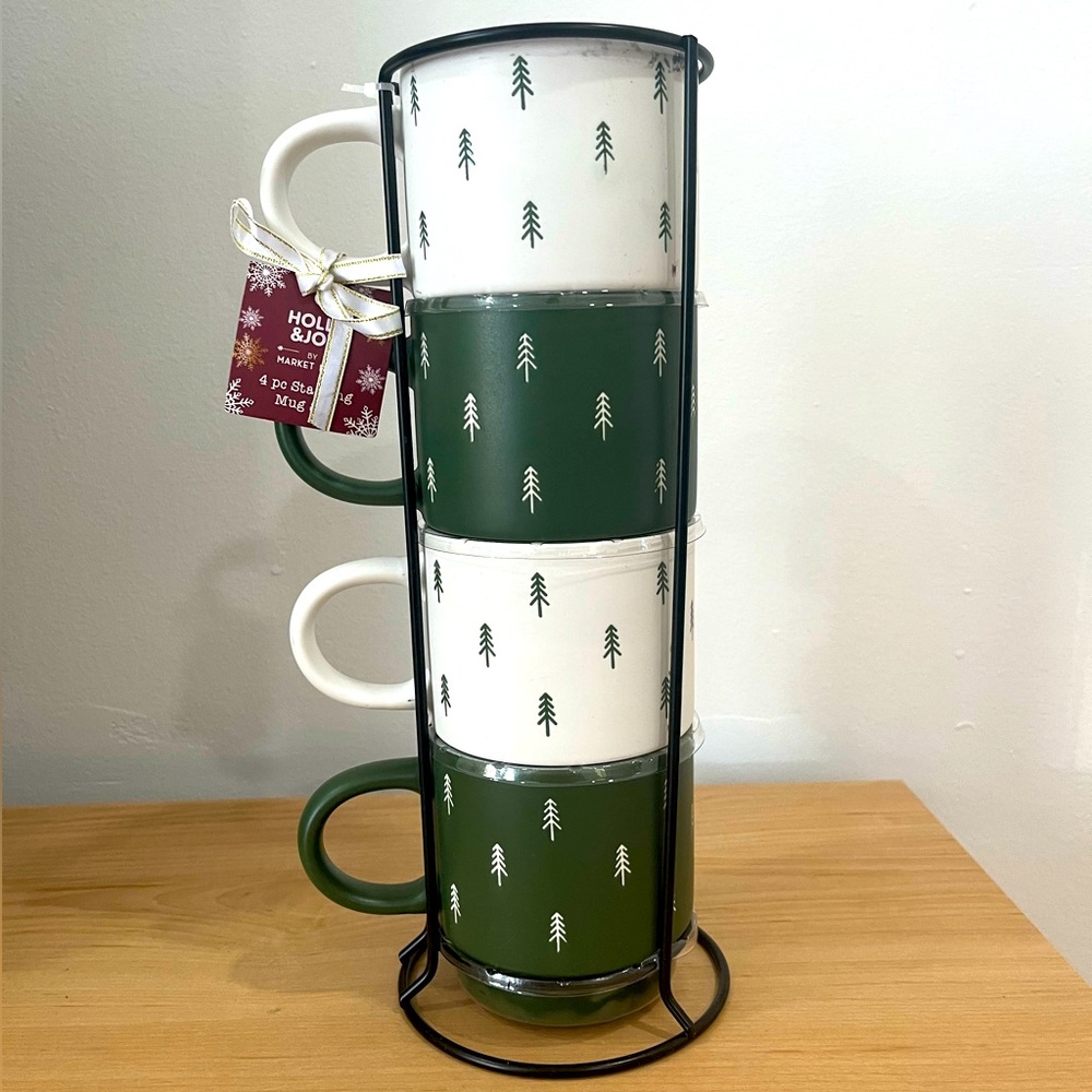 Holly & Joy by Market Finds 4 piece stackable mugs